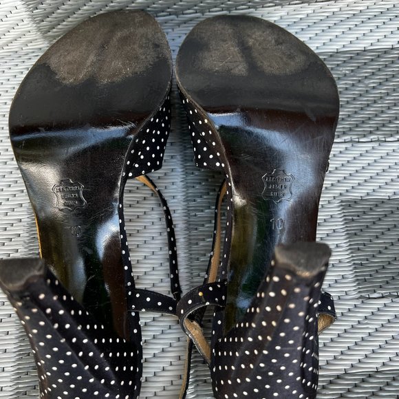 Charles Jourdan Polka Dot Platform Heel Peep Toe Sandals Black Size 10 - Picture 7 of 11